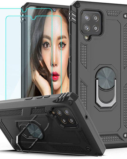 Samsung A42(5G) Luxury Armor Ring Bracket Phone Case With 2-Pack Tempered Glass Screen Protectors - Libiyi