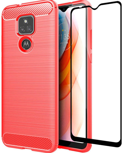 Luxury Carbon Fiber Case For Moto E7 With Screen Protector - Libiyi